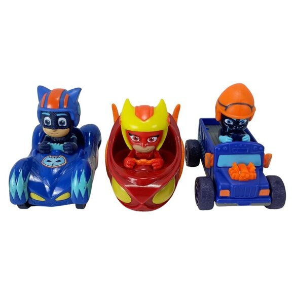 Pj Masks Action Racers Owlette Night Ninja Catboy Lot Of 3 Toy Vehicles - Picture 1 of 6